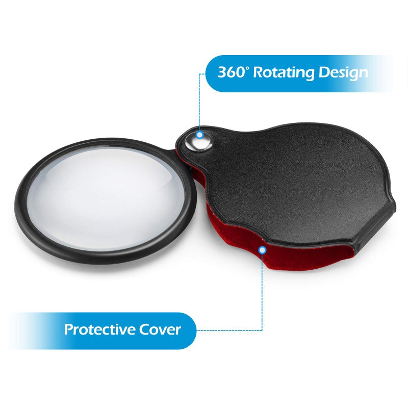 PHICANT 2PCS Upgrade Small Magnifying Glasses for Kids/Senior, Pocket Magnifier for Reading/Close Work, Mini Folding Magnifying Magnify Glass with Protective Sheath, Ideal for Repairing/Hobby/Coins, 1.96" - Image 4